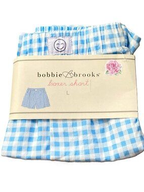 BOBBIE BROOKS Sleep Lounge Boxer Shorts Cotton Blue Plaid Womens Large NEW